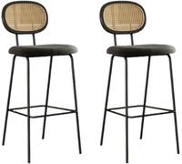 LMMSHA Rattan Bar Stools Set of 2 Counter Height with Back and Metal Legs Upholstered Faux Leather Bar-stools for(Black Velvet,60cm/23.6inch)