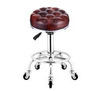 LMMSHA Round Rolling Stool with Foot Rest PU Leather Height Adjustment Industrial Metal Style Swivel SPA Salon Tattoo Work,L
