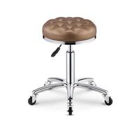 LMMSHA Round Rolling Stool with Foot Rest PU Leather Height Adjustment Industrial Metal Style Swivel SPA Salon Tattoo Work,A