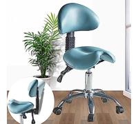 LMMSHA Saddle Stool with Back Support Wheels, Hydraulic Metal Salon Rolling Stools, Dentist's Ergonomic Office Chair, Blue