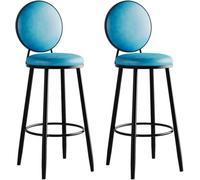 LMMSHA Set of 2 PU Leather Bar Stools, Counter with Back, Upholstered Chairs, High for Kitchen Island(Blue,Sitting Height 65cm)