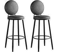 LMMSHA Set of 2 PU Leather Bar Stools, Counter with Back, Upholstered Chairs, High for Kitchen Island(Grey,Sitting Height 65cm)