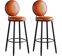 LMMSHA Set of 2 PU Leather Bar Stools, Counter with Back, Upholstered Chairs, High for Kitchen Island(Orange,Sitting Height 65cm)