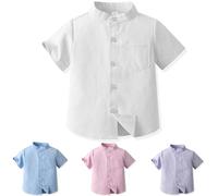 LMMSHA Short Sleeve Top Stand Collar Kids Button Down Shirt Summer Little Big Boy's Causal Shirts for 2-8 Years
