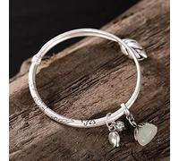 LMMSHA Silver Inlaid Natural Hotan White Chalcedony Blossom Bracelet Classical Elegant Lady Adjustable Brand Jewelry (Gem Color : Brown)