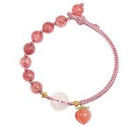 LMMSHA Strawberry Quartz Bracelet Lucky Peach Harmony Buckle Feng Shui Wealth Bracelet Chakra Gems Ancient Coin Jade Donut Sweet Crystal Bracelet Amulet for Love Prosperity Money Romance/1978