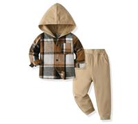 LMMSHA Toddler Clothes Outfit 2PCS Cotton Plaid Boy Hoodies Shirt Tops +Pants Little Boys Sweatsuit Suit Kids Tracksuit Spring Fall Winter Clothing Set
