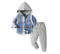 LMMSHA Toddler Clothes Outfit 2PCS Cotton Plaid Boy Hoodies Shirt Tops +Pants Little Boys Sweatsuit Suit Kids Tracksuit Spring Fall Winter Clothing Set