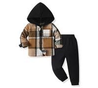 LMMSHA Toddler Clothes Outfit 2PCS Cotton Plaid Boy Hoodies Shirt Tops +Pants Little Boys Sweatsuit Suit Kids Tracksuit Spring Fall Winter Clothing Set