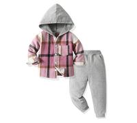 LMMSHA Toddler Clothes Outfit 2PCS Cotton Plaid Boy Hoodies Shirt Tops +Pants Little Boys Sweatsuit Suit Kids Tracksuit Spring Fall Winter Clothing Set