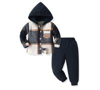 LMMSHA Toddler Clothes Outfit 2PCS Cotton Plaid Boy Hoodies Shirt Tops +Pants Little Boys Sweatsuit Suit Kids Tracksuit Spring Fall Winter Clothing Set