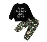 LMMSHA Toddler Clothes Outfits Cotton Funny Letter Printed Pullover Sweatshirt Tops Camouflage Trousers Boy Casual Tracksuit Top Pants Spring Fall Clothing Set