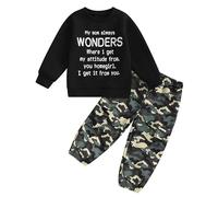 LMMSHA Toddler Clothes Outfits Cotton Funny Letter Printed Pullover Sweatshirt Tops Camouflage Trousers Boy Casual Tracksuit Top Pants Spring Fall Clothing Set