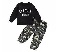 LMMSHA Toddler Clothes Outfits Cotton Funny Letter Printed Pullover Sweatshirt Tops Camouflage Trousers Boy Casual Tracksuit Top Pants Spring Fall Clothing Set