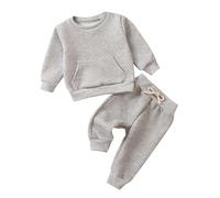 LMMSHA Toddler Clothes Outfits Unisex Cotton Pullover Sweatshirt Tops Pants Boy Girl Casual Tracksuit Spring Fall Clothing Set