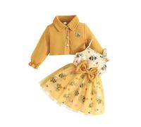 LMMSHA Toddler Girls Dress and Coat Set 2PCS Honeybee Print Tutu Dresses Long Sleeve Lapel Cardigan Girl Clothes Outfits