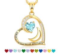 LMMSHA Unique Gift: Gold Heart Birthstone Necklace for Women - I Love You to The Moon and Back