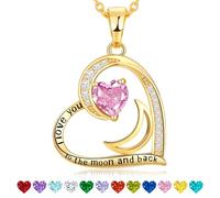 LMMSHA Unique Women Birthstone Heart Necklace - Birthday, Anniversary & Valentine Gift for Her