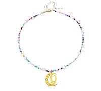 LMMSHA Unisex Stainles Stell Colorful Beaded Initial Letter Necklace Bohemian Natural Pendant Choker Jewelry Accessories Fashion Trendy Creative For Women and Men Thing