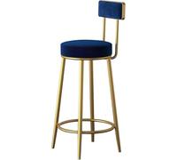 LMMSHA Velvet Counter Bar Stools, Round High with Back and Gold Metal Legs, Chairs for Kitchen Island Pub(Blue,Sitting Height 65cm)