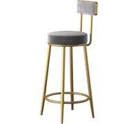 LMMSHA Velvet Counter Bar Stools, Round High with Back and Gold Metal Legs, Chairs for Kitchen Island Pub(Grey,Sitting Height 65cm)
