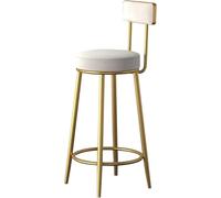 LMMSHA Velvet Counter Bar Stools, Round High with Back and Gold Metal Legs, Chairs for Kitchen Island Pub(White,Sitting Height 65cm)