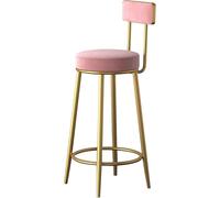 LMMSHA Velvet Counter Bar Stools, Round High with Back and Gold Metal Legs, Chairs for Kitchen Island Pub(Pink,Sitting Height 75cm)