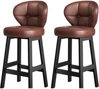 LMMSHA Vintage Bar Stools Set of 2 Updated Thickened Upholstered Faux Leather Counter Height Bar-stools with Backs Sturdy Metal(A,65cm/25.5inch)