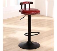 LMMSHA Vintage Bar Stools with Deep Button Tufting Counter Height Swivel Stool Wooden Back Oil Wax Leather Seat Kitchen Island(Red)