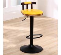 LMMSHA Vintage Bar Stools with Deep Button Tufting Counter Height Swivel Stool Wooden Back Oil Wax Leather Seat Kitchen Island(Yellow)