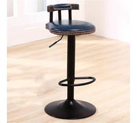 LMMSHA Vintage Bar Stools with Deep Button Tufting Counter Height Swivel Stool Wooden Back Oil Wax Leather Seat Kitchen Island(Blue)