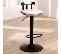 LMMSHA Vintage Bar Stools with Deep Button Tufting Counter Height Swivel Stool Wooden Back Oil Wax Leather Seat Kitchen Island(White)