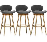 LMMSHA with Backrest and Gold Metal Frames, Counter Height Bar Stools Set of ° Upholstered Chair for Kitchen Island, Grey,3PCS,65cm(3pcs,65cm)
