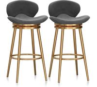 LMMSHA with Backrest and Gold Metal Frames, Counter Height Bar Stools Set of ° Upholstered Chair for Kitchen Island, Grey,3PCS,65cm(2pcs,75cm)