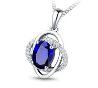 LMMSHA Women Two Circle Oval Shape 1.36ct Sapphire White Pendant Necklace for Wedding Party