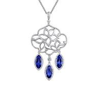 LMMSHA Womens arat Chain Hollow Flower Shaped Pendant 7.26Ct Tanzanite Necklaces Teens Girls Women for Birthday Christmas White