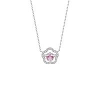 LMMSHA Women's Exquisite Flower 925 Silver Pink Pendant Clavicle Chain Sweet Decorative Birthday for Girlfriend, Wife Jewelry Necklace