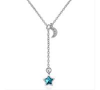 LMMSHX 925 Collar para Mujeres Gemstone Fine Blue Star Luna Cadena de clavícula Regalización de Citas Femeninas