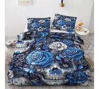 LMMSMGS Funda Nordica Cama 150 Calavera Floral Infantil Juvenil Funda Edredón Cama 150 para Niñas con Cremallera Suave Microfibra Fundas Nordicas 220x240 cm + 2 Fundas de Almohada 50x75 cm