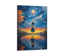 LMMZPUD Póster decorativo de niña mirando a las estrellas, lienzo para pared e impresión artística moderna para decoración de dormitorio familiar, 20 x 30 cm