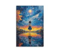 LMMZPUD Póster decorativo de niña mirando a las estrellas, lienzo para pared e impresión artística moderna para decoración de dormitorio familiar, 20 x 30 cm