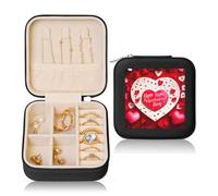 LMNUDS Feliz día de San Valentín impresión pequeña caja de joyería, cajas de joyería de viaje mini portátil Jewerly almacenamiento Display Case para las mujeres