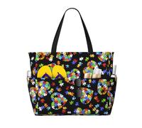 LMNvbz Bolsa de playa grande con cremallera y bolsillo húmedo, piezas de rompecabezas de concienciación sobre el autismo, bolsas de viaje plegables impermeables para mujer, para piscina, crucero y