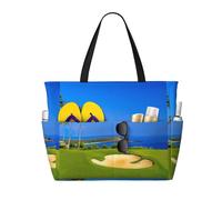 LMNvbz Bolsa de playa grande con estampado de campo de golf con cremallera y bolsillo húmedo, bolsas de viaje plegables impermeables para mujer, para piscina, crucero y natación