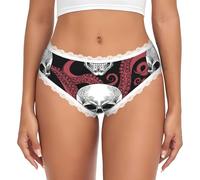 LMNvbz Bragas con estampado de tentáculos de pulpo rojo para mujer, ropa interior con ribete de encaje, suaves, transpirables, de cobertura completa, para un uso diario cómodo, blanco, S