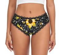 LMNvbz Bragas de encaje para mujer, con estampado de abeja y girasol, suaves, transpirables, de cobertura completa, para un uso diario cómodo, Negro, S