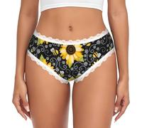 LMNvbz Bragas de encaje para mujer, con estampado de abeja y girasol, suaves, transpirables, de cobertura completa, para un uso diario cómodo, blanco, S