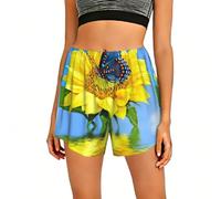 LMNvbz Butterfly Collect Nectar On Sunflower - Pantalones cortos deportivos para mujer, Negro, L