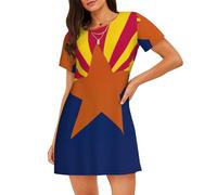 LMNvbz Camisón de algodón suave con estampado de la bandera del estado de Arizona, para mujer, manga corta, cuello redondo, ropa de descanso y ropa de dormir de verano, Negro, M