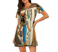 LMNvbz Camisón de algodón suave con estampado de mujer en el antiguo Egipto para mujer, manga corta, cuello redondo, ropa de descanso y ropa de dormir de verano, Negro, M